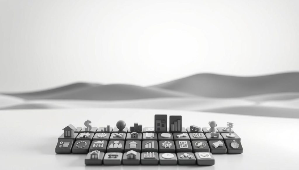 A diversified investment portfolio set against a minimalist backdrop, showcasing a variety of financial instruments and assets. In the foreground, a grid of various icons representing stocks, bonds, real estate, and alternative investments, subtly illuminated by soft, diffused lighting. In the middle ground, a clean, monochromatic landscape with a sense of balance and stability, evoking the principles of strategic diversification. The background features a subtle gradient, creating a sense of depth and emphasizing the interconnectedness of the diverse investment components. The overall mood is one of thoughtful, disciplined financial planning, conveying the practicality and importance of diversification for both novice and experienced investors. A diversified investment portfolio set against a minimalist backdrop, showcasing a variety of financial instruments and assets. In the foreground, a grid of various icons representing stocks, bonds, real estate, and alternative investments, subtly illuminated by soft, diffused lighting. In the middle ground, a clean, monochromatic landscape with a sense of balance and stability, evoking the principles of strategic diversification. The background features a subtle gradient, creating a sense of depth and emphasizing the interconnectedness of the diverse investment components. The overall mood is one of thoughtful, disciplined financial planning, conveying the practicality and importance of diversification for both novice and experienced investors.