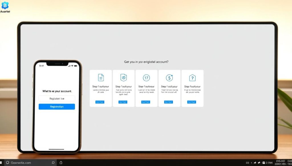 A modern, minimalist desktop interface with a clean, user-friendly layout. In the foreground, a sleek digital wallet app with a prominent "Registration" button, inviting the user to set up their account. The middle ground features a series of simple, intuitive steps guiding the user through the registration process, with clear icons and concise instructions. The background displays a subtle cryptocurrency-themed pattern, hinting at the broader context of the article's subject matter. The overall scene is bathed in a warm, soft lighting, creating a sense of confidence and accessibility for the user.