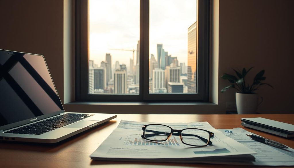 A serene and contemplative scene depicting real-world investment case studies. In the foreground, a desk with a laptop, financial documents, and a pair of reading glasses, suggesting the analytical process. In the middle ground, a window overlooking a bustling cityscape, symbolizing the connection between investment decisions and real-world economic activity. The background is softly lit, with warm tones and a sense of tranquility, conveying the thoughtful and considered nature of the investment process. The overall atmosphere is one of professionalism, diligence, and a desire to learn from real-world examples. A serene and contemplative scene depicting real-world investment case studies. In the foreground, a desk with a laptop, financial documents, and a pair of reading glasses, suggesting the analytical process. In the middle ground, a window overlooking a bustling cityscape, symbolizing the connection between investment decisions and real-world economic activity. The background is softly lit, with warm tones and a sense of tranquility, conveying the thoughtful and considered nature of the investment process. The overall atmosphere is one of professionalism, diligence, and a desire to learn from real-world examples.