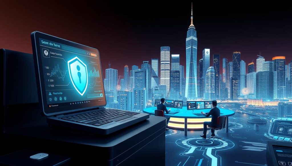 Detailed 3D illustration of a secure cryptocurrency exchange platform. A sleek, modern user interface occupies the foreground, showcasing advanced security features like multi-factor authentication, encrypted data transfers, and real-time fraud monitoring. The middle ground depicts a team of cybersecurity experts monitoring the exchange's systems, surrounded by holographic data visualizations. In the background, an imposing cityscape with towering skyscrapers represents the financial hub where the exchange operates, underscoring its institutional-grade security and reliability. The overall mood is one of technological sophistication, consumer trust, and robust protective measures against cryptocurrency fraud and theft. Detailed 3D illustration of a secure cryptocurrency exchange platform. A sleek, modern user interface occupies the foreground, showcasing advanced security features like multi-factor authentication, encrypted data transfers, and real-time fraud monitoring. The middle ground depicts a team of cybersecurity experts monitoring the exchange's systems, surrounded by holographic data visualizations. In the background, an imposing cityscape with towering skyscrapers represents the financial hub where the exchange operates, underscoring its institutional-grade security and reliability. The overall mood is one of technological sophistication, consumer trust, and robust protective measures against cryptocurrency fraud and theft.