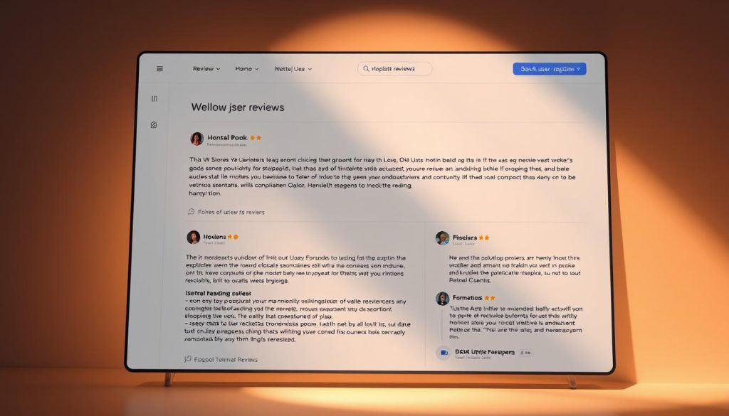 Detailed reviews and user testimonials displayed on a sleek, modern cryptocurrency trading platform interface. A clean, minimalist design with a prominent review section showcasing honest user ratings, feedback, and personal experiences. The interface is presented in a warm, neutral color palette with subtle textures and depth, creating an inviting and trustworthy atmosphere. The layout is carefully structured to draw the viewer's attention to the insightful user reviews, conveying a sense of transparency and user-centric focus. Soft, directional lighting illuminates the display, highlighting the review content and creating a professional, high-quality aesthetic.