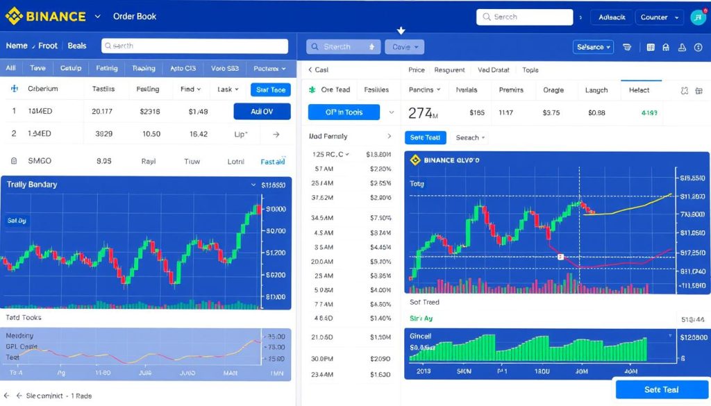 Интерфейс платформы Binance с графиками и инструментами для торговли криптовалютой