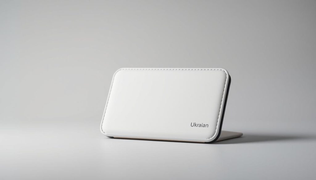 A sleek, modern cryptocurrency wallet with a clean, minimalist design. Set against a soft, muted background, the wallet takes center stage, its edges subtly reflecting the ambient light. The wallet's surface is smooth and tactile, evoking a sense of security and reliability. The form is ergonomic, suggesting ease of use for Ukrainian users. Subtle details, such as discreet branding or texture, add a touch of sophistication. The overall mood is one of simplicity, practicality, and trustworthiness - qualities that would appeal to the target audience of Ukrainian cryptocurrency users.