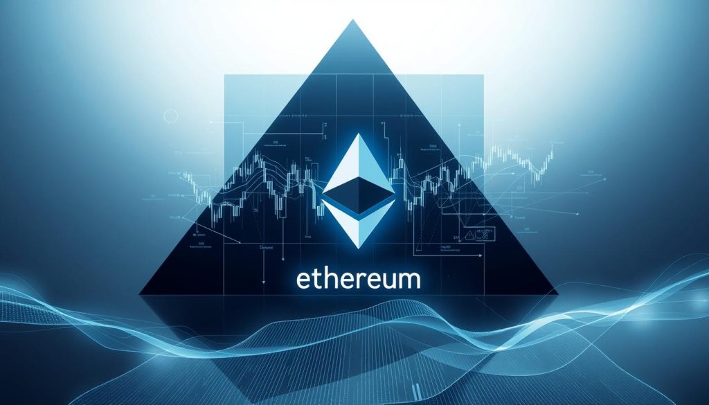 Ethereal Ethereum Analysis: A Captivating Technical Exploration A captivating digital artwork depicting the technical analysis of Ethereum. Set against a sleek, minimalist backdrop, the composition features a central chart or graph showcasing the dynamic price movements and technical indicators of the cryptocurrency. Intricate lines, shapes, and data visualizations bring the analytical insights to life, rendered in a striking, futuristic style with a cool color palette of blues, grays, and metallic tones. The overall atmosphere evokes a sense of precision, depth, and technological sophistication, perfectly suited to illustrate the technical analysis of Ethereum.
