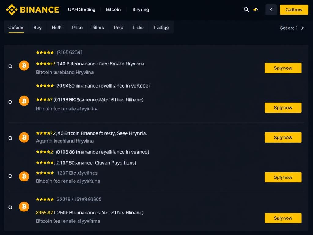 Інтерфейс P2P торгівлі Bitcoin за гривні на Binance