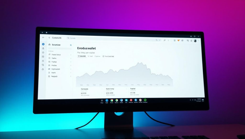 Изображение кошелька Exodus на экране компьютера