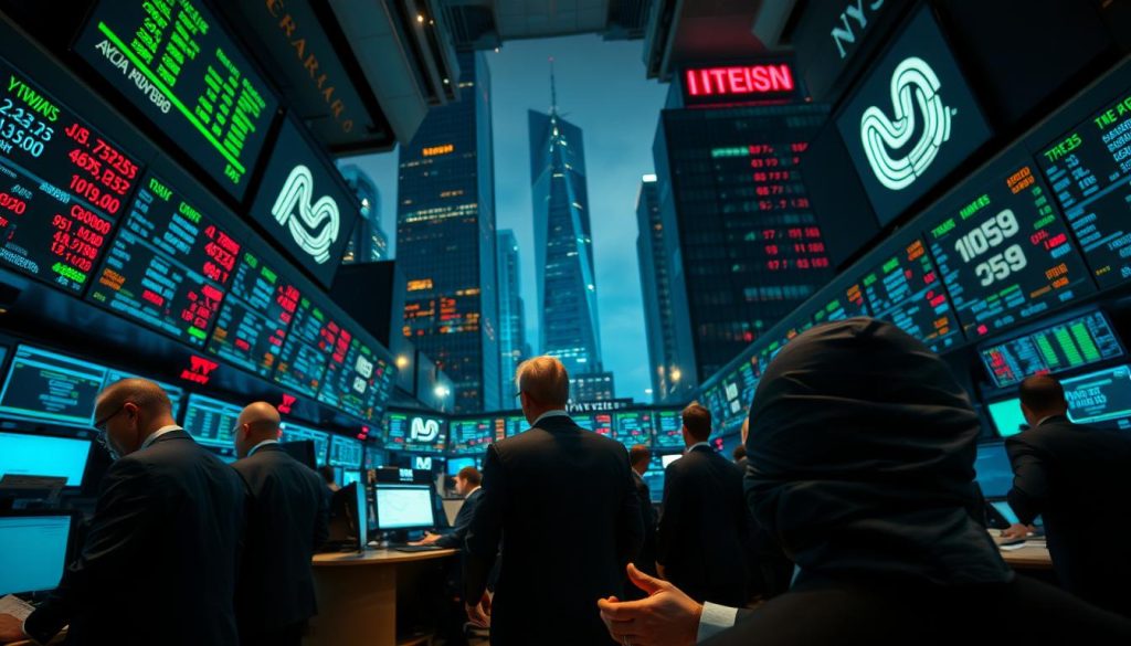 A bustling forex trading floor, illuminated by the glow of electronic displays showcasing real-time currency exchange rates. Brokers in tailored suits rapidly analyze data, making decisive trades that shape the global financial landscape. In the background, a cityscape of towering skyscrapers reflects the power and dynamism of the "валютный рынок". The scene is captured with a cinematic lens, conveying the high-stakes, fast-paced nature of this complex market. Cryptonews.in.ua A bustling forex trading floor, illuminated by the glow of electronic displays showcasing real-time currency exchange rates. Brokers in tailored suits rapidly analyze data, making decisive trades that shape the global financial landscape. In the background, a cityscape of towering skyscrapers reflects the power and dynamism of the "валютный рынок". The scene is captured with a cinematic lens, conveying the high-stakes, fast-paced nature of this complex market. Cryptonews.in.ua