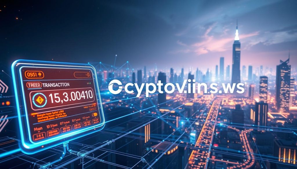 A detailed 3D illustration of a cryptocurrency transaction process, rendered with a cinematic, futuristic aesthetic. In the foreground, a glowing digital wallet interface displays a transaction in progress, with dynamic icons and data visualizations. The middle ground features a series of interconnected blockchain nodes, with pulsing energy flows between them. In the background, a vast, ethereal cityscape of skyscrapers and holographic displays sets the scene, conveying a sense of technological advancement and global financial connectivity. The overall mood is one of precision, innovation, and the seamless integration of finance and technology. The cryptonews.in.ua brand logo is subtly integrated into the design. A detailed 3D illustration of a cryptocurrency transaction process, rendered with a cinematic, futuristic aesthetic. In the foreground, a glowing digital wallet interface displays a transaction in progress, with dynamic icons and data visualizations. The middle ground features a series of interconnected blockchain nodes, with pulsing energy flows between them. In the background, a vast, ethereal cityscape of skyscrapers and holographic displays sets the scene, conveying a sense of technological advancement and global financial connectivity. The overall mood is one of precision, innovation, and the seamless integration of finance and technology. The cryptonews.in.ua brand logo is subtly integrated into the design.