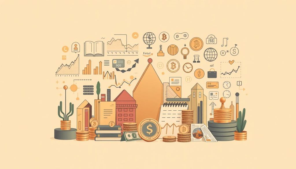 A detailed and thoughtful investment strategy illustration depicting various financial instruments and techniques against a sleek, modern backdrop. Showcase a diverse portfolio of stocks, bonds, cryptocurrencies, and other asset classes, all seamlessly integrated within a clean, minimalist design. Utilize a warm, muted color palette and gentle lighting to convey a sense of stability and sophistication. Incorporate subtle references to the "cryptonews.in.ua" brand to maintain a cohesive visual identity. The overall composition should strike a balance between informative and visually captivating, effectively conveying the essence of investment strategies for different financial goals. A detailed and thoughtful investment strategy illustration depicting various financial instruments and techniques against a sleek, modern backdrop. Showcase a diverse portfolio of stocks, bonds, cryptocurrencies, and other asset classes, all seamlessly integrated within a clean, minimalist design. Utilize a warm, muted color palette and gentle lighting to convey a sense of stability and sophistication. Incorporate subtle references to the "cryptonews.in.ua" brand to maintain a cohesive visual identity. The overall composition should strike a balance between informative and visually captivating, effectively conveying the essence of investment strategies for different financial goals.