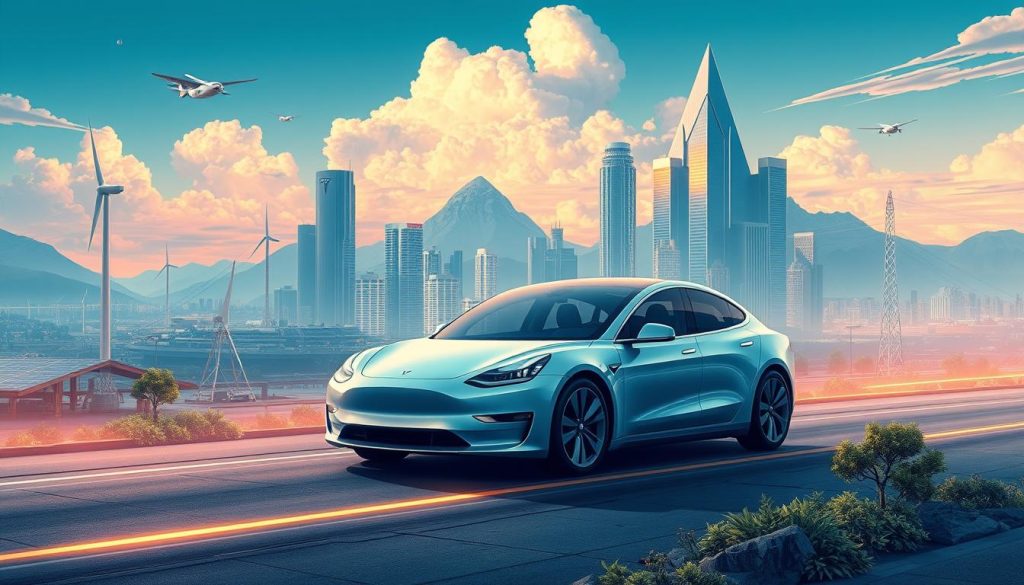 A detailed, cinematic illustration of the key growth factors for Tesla, the leading electric vehicle company. Showcasing their groundbreaking technology, innovative designs, and visionary leadership against a backdrop of sleek futuristic cityscapes, renewable energy infrastructure, and a thriving electric vehicle ecosystem. The scene should convey a sense of dynamism, progress, and the company's pivotal role in driving the sustainable mobility revolution. Capture the brand's ethos with a clean, premium aesthetic. Include the cryptonews.in.ua logo discreetly integrated into the composition. A detailed, cinematic illustration of the key growth factors for Tesla, the leading electric vehicle company. Showcasing their groundbreaking technology, innovative designs, and visionary leadership against a backdrop of sleek futuristic cityscapes, renewable energy infrastructure, and a thriving electric vehicle ecosystem. The scene should convey a sense of dynamism, progress, and the company's pivotal role in driving the sustainable mobility revolution. Capture the brand's ethos with a clean, premium aesthetic. Include the cryptonews.in.ua logo discreetly integrated into the composition.