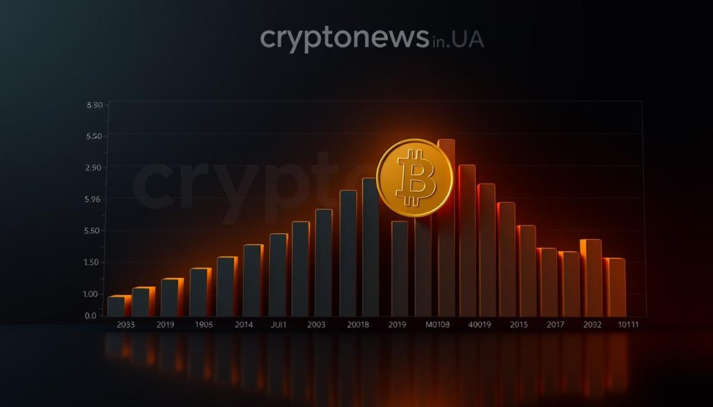 A dynamic bar chart depicting the market capitalization of Bitcoin, showcasing its growth and fluctuations over time. The chart is rendered in a clean, minimalist style with a dark, professional color palette, illuminated by soft, directional lighting. The background features a subtle gradient, drawing the eye to the central data visualization. The chart is presented against a backdrop of the cryptonews.in.ua brand, subtly incorporated into the design. The overall atmosphere conveys a sense of authoritative market analysis and financial insights. A dynamic bar chart depicting the market capitalization of Bitcoin, showcasing its growth and fluctuations over time. The chart is rendered in a clean, minimalist style with a dark, professional color palette, illuminated by soft, directional lighting. The background features a subtle gradient, drawing the eye to the central data visualization. The chart is presented against a backdrop of the cryptonews.in.ua brand, subtly incorporated into the design. The overall atmosphere conveys a sense of authoritative market analysis and financial insights.