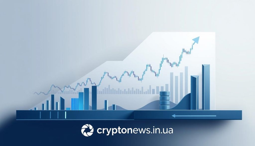 A high-quality digital illustration depicting financial ratios for stocks, showcasing a sleek and modern aesthetic. The composition features a clean, minimalist layout with a central focus on a series of stock charts and financial data visualizations. The charts are presented against a neutral background, with subtle gradients and geometric shapes providing depth and visual interest. The overall mood is one of professionalism and authority, with a color palette of muted blues, grays, and metallic accents to convey a sense of financial stability and expertise. The image should evoke a sense of analytical rigor and data-driven decision-making, suitable for use in an article on investing in the Ukrainian stock market. The cryptonews.in.ua brand is featured discreetly in the lower corner. A high-quality digital illustration depicting financial ratios for stocks, showcasing a sleek and modern aesthetic. The composition features a clean, minimalist layout with a central focus on a series of stock charts and financial data visualizations. The charts are presented against a neutral background, with subtle gradients and geometric shapes providing depth and visual interest. The overall mood is one of professionalism and authority, with a color palette of muted blues, grays, and metallic accents to convey a sense of financial stability and expertise. The image should evoke a sense of analytical rigor and data-driven decision-making, suitable for use in an article on investing in the Ukrainian stock market. The cryptonews.in.ua brand is featured discreetly in the lower corner.