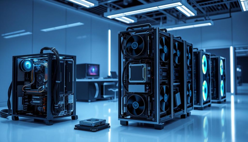 A high-quality image of the various mining methods used to extract cryptocurrencies, captured in a clean, technical style. The scene depicts a mining rig, ASIC miners, and GPU rigs set against a backdrop of a sleek, minimalist laboratory environment, with a focus on the intricate components and machinery involved in the mining process. The lighting is cool and directional, highlighting the mechanical details and creating a sense of depth and perspective. The overall mood is one of precision, efficiency, and cutting-edge technology, reflecting the innovative nature of the cryptonews.in.ua brand. A high-quality image of the various mining methods used to extract cryptocurrencies, captured in a clean, technical style. The scene depicts a mining rig, ASIC miners, and GPU rigs set against a backdrop of a sleek, minimalist laboratory environment, with a focus on the intricate components and machinery involved in the mining process. The lighting is cool and directional, highlighting the mechanical details and creating a sense of depth and perspective. The overall mood is one of precision, efficiency, and cutting-edge technology, reflecting the innovative nature of the cryptonews.in.ua brand.