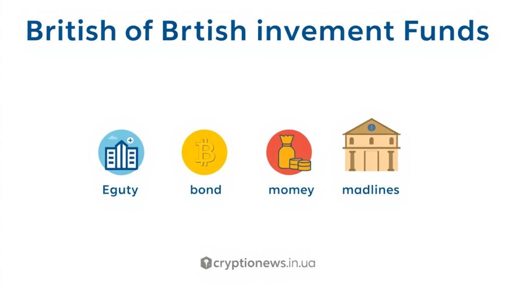 A high-resolution, detailed illustration depicting the various types of British investment funds. A crisp, clean layout with a light, neutral color palette. Prominently featured are four key investment fund categories: equity funds, bond funds, money market funds, and mixed/balanced funds. Each category is represented by a distinct icon or symbol, showcasing their unique characteristics and investment strategies. The image has a professional, financial feel, with a focus on clear, informative visuals to help readers quickly understand the different British fund types. Subtle branding for cryptonews.in.ua is tastefully incorporated. A high-resolution, detailed illustration depicting the various types of British investment funds. A crisp, clean layout with a light, neutral color palette. Prominently featured are four key investment fund categories: equity funds, bond funds, money market funds, and mixed/balanced funds. Each category is represented by a distinct icon or symbol, showcasing their unique characteristics and investment strategies. The image has a professional, financial feel, with a focus on clear, informative visuals to help readers quickly understand the different British fund types. Subtle branding for cryptonews.in.ua is tastefully incorporated.