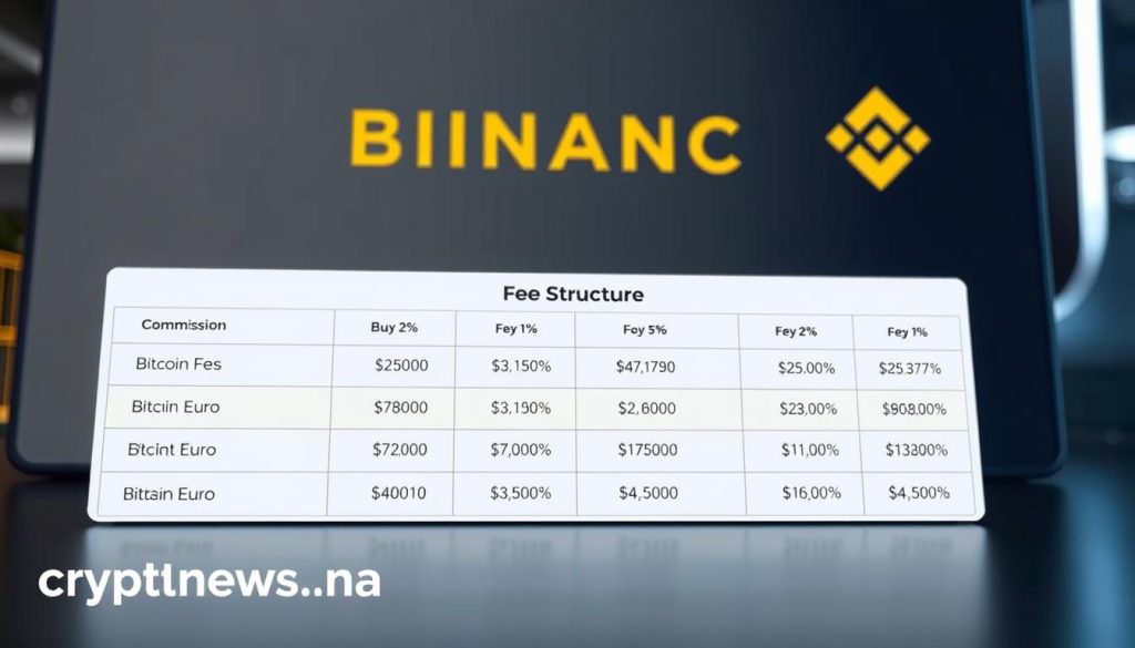 A high-resolution, photorealistic image of the Binance cryptocurrency exchange platform's fee structure and trading limits. The scene depicts a sleek, modern user interface with clean lines and a minimalist design. In the foreground, a detailed breakdown of Binance's commission rates for buying and selling Bitcoin with Euros is displayed, including the percentage fees and any applicable discounts. In the background, a subtle Binance logo and branding elements create a professional and trustworthy atmosphere. The overall composition is balanced and visually appealing, designed to clearly illustrate the key information for the "cryptonews.in.ua" article. A high-resolution, photorealistic image of the Binance cryptocurrency exchange platform's fee structure and trading limits. The scene depicts a sleek, modern user interface with clean lines and a minimalist design. In the foreground, a detailed breakdown of Binance's commission rates for buying and selling Bitcoin with Euros is displayed, including the percentage fees and any applicable discounts. In the background, a subtle Binance logo and branding elements create a professional and trustworthy atmosphere. The overall composition is balanced and visually appealing, designed to clearly illustrate the key information for the "cryptonews.in.ua" article.