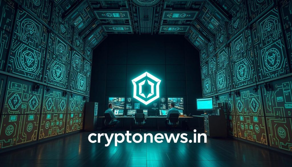 A high-security digital fortress, its sturdy walls adorned with intricate blockchain patterns and glowing crypto-themed symbols. Inside, a team of expert cryptographers and security specialists monitor the latest threats, their screens displaying real-time data on cryptocurrency transactions and network activity. Soft, ambient lighting illuminates the scene, creating a sense of calm and control. In the foreground, the "cryptonews.in.ua" brand logo is prominently displayed, signifying the importance of secure cryptocurrency practices. The overall atmosphere conveys the notion of a safe, well-protected crypto ecosystem, ready to safeguard users' digital assets.