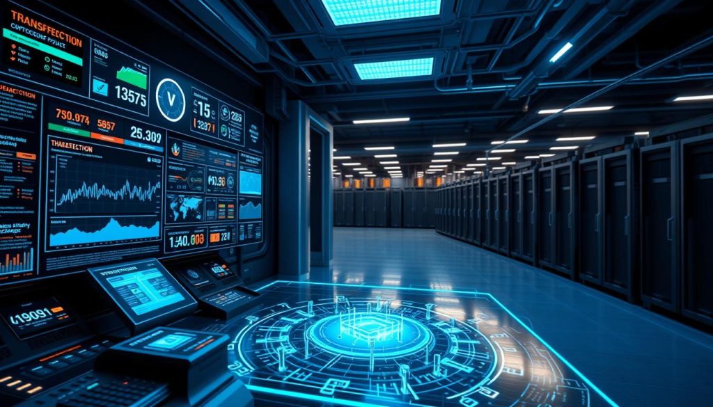A high-tech cybersecurity interface with holographic displays, data visualizations, and futuristic control panels. The scene depicts the secure backend of a leading cryptocurrency exchange platform, "cryptonews.in.ua". Diffused blue lighting casts an atmosphere of technological sophistication. In the foreground, a digital security dashboard monitors transactions, threat detection, and user authentication. The middle ground showcases a 3D model of the exchange's blockchain infrastructure. In the background, a panoramic view of the exchange's state-of-the-art data center with rows of server racks and cooling systems. The overall mood is one of advanced cryptographic protection and institutional-grade safety for digital asset trading. A high-tech cybersecurity interface with holographic displays, data visualizations, and futuristic control panels. The scene depicts the secure backend of a leading cryptocurrency exchange platform, "cryptonews.in.ua". Diffused blue lighting casts an atmosphere of technological sophistication. In the foreground, a digital security dashboard monitors transactions, threat detection, and user authentication. The middle ground showcases a 3D model of the exchange's blockchain infrastructure. In the background, a panoramic view of the exchange's state-of-the-art data center with rows of server racks and cooling systems. The overall mood is one of advanced cryptographic protection and institutional-grade safety for digital asset trading.