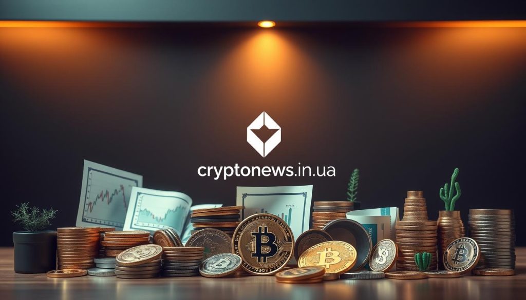 A meticulously crafted investment portfolio, showcased against a sleek, modern backdrop. Diverse financial instruments, from stocks and bonds to cryptocurrency, are neatly arranged, their colors and textures creating a visually striking composition. Subtle lighting casts a warm, professional glow, while a clean, minimalist design aesthetic evokes a sense of order and control. At the center, the cryptonews.in.ua brand mark stands as a testament to the trustworthy guidance this investment portfolio represents. The overall scene conveys a balance of sophistication, strategy, and financial security - the essential elements of a solid investment approach for beginners. A meticulously crafted investment portfolio, showcased against a sleek, modern backdrop. Diverse financial instruments, from stocks and bonds to cryptocurrency, are neatly arranged, their colors and textures creating a visually striking composition. Subtle lighting casts a warm, professional glow, while a clean, minimalist design aesthetic evokes a sense of order and control. At the center, the cryptonews.in.ua brand mark stands as a testament to the trustworthy guidance this investment portfolio represents. The overall scene conveys a balance of sophistication, strategy, and financial security - the essential elements of a solid investment approach for beginners.