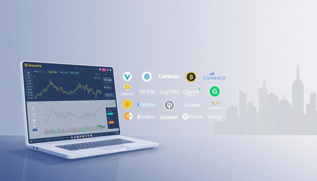 A modern, minimalist illustration showcasing the prominent cryptocurrency exchanges. In the foreground, a sleek cryptocurrency exchange platform with a clean user interface, seamlessly integrating charts, order books, and trading tools. In the middle ground, a collection of various exchange logos, including Binance, Coinbase, Kraken, and Gemini, arranged in a visually appealing layout. The background features a subtle, gradient-based cityscape, hinting at the global reach and interconnectedness of the cryptocurrency market. The overall aesthetic is sophisticated, dynamic, and reflects the innovative nature of the cryptonews.in.ua platform. A modern, minimalist illustration showcasing the prominent cryptocurrency exchanges. In the foreground, a sleek cryptocurrency exchange platform with a clean user interface, seamlessly integrating charts, order books, and trading tools. In the middle ground, a collection of various exchange logos, including Binance, Coinbase, Kraken, and Gemini, arranged in a visually appealing layout. The background features a subtle, gradient-based cityscape, hinting at the global reach and interconnectedness of the cryptocurrency market. The overall aesthetic is sophisticated, dynamic, and reflects the innovative nature of the cryptonews.in.ua platform.