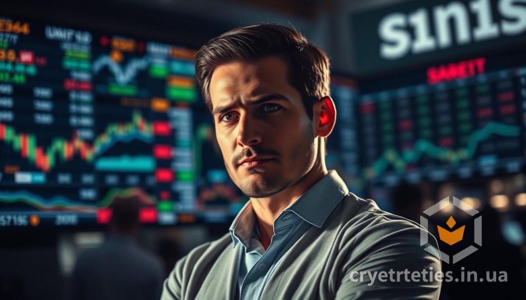 A professional forex trader standing confidently in front of a dynamic financial market display, their face reflecting intense focus as they analyze the constantly shifting data and charts. The lighting is soft and directional, casting dramatic shadows that accentuate the trader's features. The background is a blurred, bustling trading floor, with the cryptonews.in.ua logo subtly visible in the corner, hinting at the informative nature of the scene. The overall mood is one of determination, expertise, and the high-stakes world of currency exchange. A professional forex trader standing confidently in front of a dynamic financial market display, their face reflecting intense focus as they analyze the constantly shifting data and charts. The lighting is soft and directional, casting dramatic shadows that accentuate the trader's features. The background is a blurred, bustling trading floor, with the cryptonews.in.ua logo subtly visible in the corner, hinting at the informative nature of the scene. The overall mood is one of determination, expertise, and the high-stakes world of currency exchange.