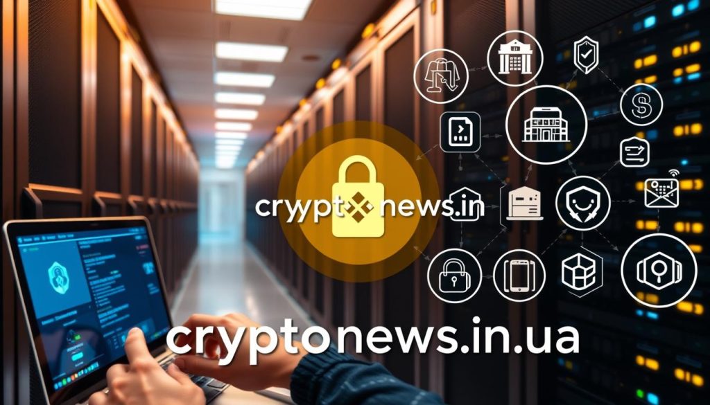 A professional, sleek-looking data center with rows of modern servers and networking equipment, bathed in a warm, ambient lighting. The foreground features a close-up of a person's hands securely logging into a cryptocurrency exchange platform, the Binance logo visible on the screen. The middle ground showcases various cybersecurity icons and symbols, representing the secure infrastructure and protocols that protect digital assets. The background is a subtle gradient, creating a sense of depth and highlighting the "cryptonews.in.ua" brand. The overall atmosphere conveys a feeling of trust, reliability, and state-of-the-art security in the world of cryptocurrency trading. A professional, sleek-looking data center with rows of modern servers and networking equipment, bathed in a warm, ambient lighting. The foreground features a close-up of a person's hands securely logging into a cryptocurrency exchange platform, the Binance logo visible on the screen. The middle ground showcases various cybersecurity icons and symbols, representing the secure infrastructure and protocols that protect digital assets. The background is a subtle gradient, creating a sense of depth and highlighting the "cryptonews.in.ua" brand. The overall atmosphere conveys a feeling of trust, reliability, and state-of-the-art security in the world of cryptocurrency trading.