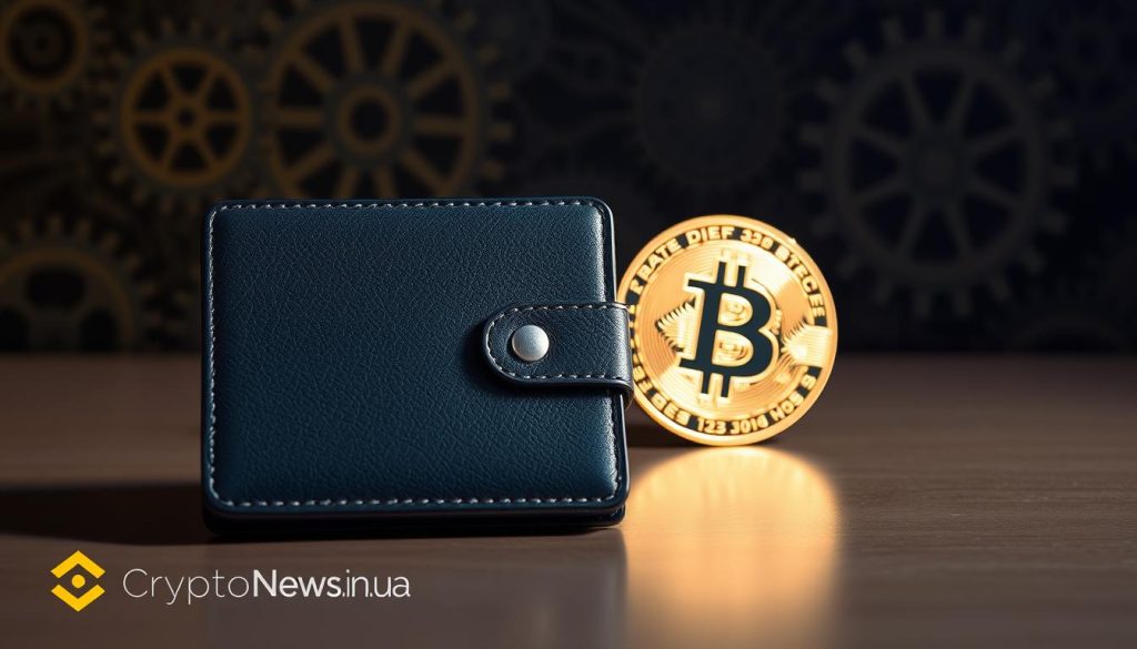 A secure bitcoin wallet, its sleek design reflecting the digital age. Soft lighting illuminates the wallet's contours, casting gentle shadows that convey a sense of safety and protection. The wallet's surface exhibits a subtle sheen, hinting at the advanced security measures within. In the background, a subtle pattern of interlocking gears and circuits evokes the technological underpinnings of the cryptocurrency ecosystem. The overall composition exudes a sense of trust and reliability, perfect for illustrating the "Безопасность кошелька биткоин" section of the "Регистрация Кошелька Биткоин на Binance" article. Subtle branding for cryptonews.in.ua is present in the image. A secure bitcoin wallet, its sleek design reflecting the digital age. Soft lighting illuminates the wallet's contours, casting gentle shadows that convey a sense of safety and protection. The wallet's surface exhibits a subtle sheen, hinting at the advanced security measures within. In the background, a subtle pattern of interlocking gears and circuits evokes the technological underpinnings of the cryptocurrency ecosystem. The overall composition exudes a sense of trust and reliability, perfect for illustrating the "Безопасность кошелька биткоин" section of the "Регистрация Кошелька Биткоин на Binance" article. Subtle branding for cryptonews.in.ua is present in the image.