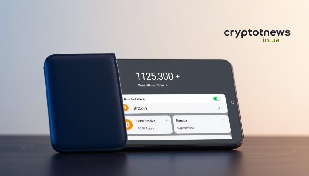A sleek and minimalist Bitcoin wallet interface, featuring a clean design with a focus on security and ease of use. The wallet's main screen displays the current Bitcoin balance, along with options to send, receive, and manage transactions. The background is a subtle gradient, with a hint of a digital circuit board pattern to evoke the technology behind cryptocurrency. The cryptonews.in.ua logo is discreetly placed in the corner, adding a touch of professionalism. The overall atmosphere is one of confidence and trust, reflecting the reliable nature of this essential cryptocurrency tool. A sleek and minimalist Bitcoin wallet interface, featuring a clean design with a focus on security and ease of use. The wallet's main screen displays the current Bitcoin balance, along with options to send, receive, and manage transactions. The background is a subtle gradient, with a hint of a digital circuit board pattern to evoke the technology behind cryptocurrency. The cryptonews.in.ua logo is discreetly placed in the corner, adding a touch of professionalism. The overall atmosphere is one of confidence and trust, reflecting the reliable nature of this essential cryptocurrency tool.