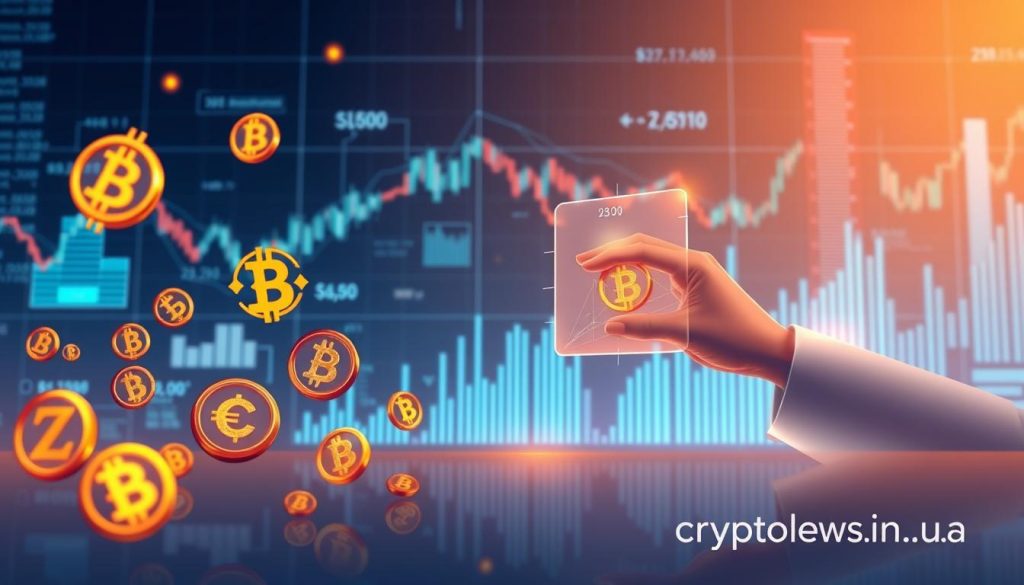 A sleek, minimalist illustration of cryptocurrency arbitrage trading on the Binance exchange. In the foreground, a series of digital currency symbols float weightlessly, their values fluctuating against a futuristic backdrop of holographic charts and graphs. In the middle ground, a pair of stylized hands manipulate transparent financial interfaces, executing trades with precision. The background is bathed in an ethereal glow, creating an atmosphere of technological innovation and opportunity. The composition is crisp and balanced, with a cinematic 16:9 aspect ratio. Branding for "cryptonews.in.ua" subtly adorns the scene. A sleek, minimalist illustration of cryptocurrency arbitrage trading on the Binance exchange. In the foreground, a series of digital currency symbols float weightlessly, their values fluctuating against a futuristic backdrop of holographic charts and graphs. In the middle ground, a pair of stylized hands manipulate transparent financial interfaces, executing trades with precision. The background is bathed in an ethereal glow, creating an atmosphere of technological innovation and opportunity. The composition is crisp and balanced, with a cinematic 16:9 aspect ratio. Branding for "cryptonews.in.ua" subtly adorns the scene.