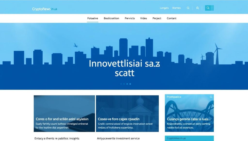 A sleek, modern website design featuring a minimalist layout with clean typography and subtle shades of blue. In the center, a prominent "инвестиции сайт" logo, elegantly rendered in a sophisticated typeface. The background showcases a stylized city skyline, hinting at the global financial landscape. Subtle rays of light filter through, creating a sense of professionalism and authority. In the foreground, a series of carefully curated news headlines and analytical insights, reflecting the website's purpose as a reliable source of investment information. The overall impression is one of trustworthiness, expertise, and a commitment to delivering valuable content. The website is branded as "cryptonews.in.ua". A sleek, modern website design featuring a minimalist layout with clean typography and subtle shades of blue. In the center, a prominent "инвестиции сайт" logo, elegantly rendered in a sophisticated typeface. The background showcases a stylized city skyline, hinting at the global financial landscape. Subtle rays of light filter through, creating a sense of professionalism and authority. In the foreground, a series of carefully curated news headlines and analytical insights, reflecting the website's purpose as a reliable source of investment information. The overall impression is one of trustworthiness, expertise, and a commitment to delivering valuable content. The website is branded as "cryptonews.in.ua".