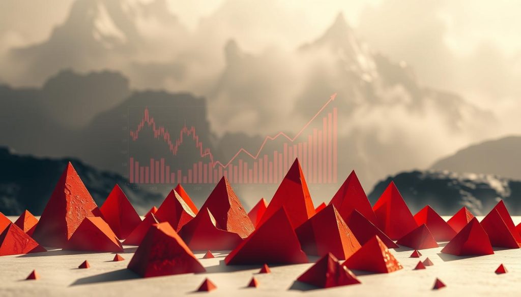 A striking abstract composition depicting the risks of investment. In the foreground, jagged shapes in shades of red and orange symbolize the volatility and uncertainty of the market. The middle ground features stylized financial charts and graphs, their lines and curves suggestive of both opportunity and peril. In the background, a hazy, monochromatic landscape conveys the sense of a high-stakes game, where the stakes are ever-changing. Dramatic lighting casts dramatic shadows, heightening the sense of tension and risk. The overall mood is one of unease and apprehension, tinged with a glimmer of potential reward. Cryptonews.in.ua A striking abstract composition depicting the risks of investment. In the foreground, jagged shapes in shades of red and orange symbolize the volatility and uncertainty of the market. The middle ground features stylized financial charts and graphs, their lines and curves suggestive of both opportunity and peril. In the background, a hazy, monochromatic landscape conveys the sense of a high-stakes game, where the stakes are ever-changing. Dramatic lighting casts dramatic shadows, heightening the sense of tension and risk. The overall mood is one of unease and apprehension, tinged with a glimmer of potential reward. Cryptonews.in.ua