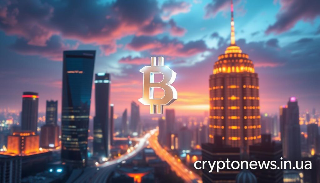 A stunning high-resolution digital illustration of a futuristic cryptocurrency, featuring a sleek and modern design. The image showcases a glowing, faceted cryptocurrency icon with a metallic sheen, set against a backdrop of a cityscape with towering skyscrapers and a vibrant, neon-tinged skyline. The composition conveys a sense of technological innovation and financial prowess, emphasizing the potential for growth and profitability in the world of digital assets. Detailed lighting and textures, with a cinematic depth of field, create a visually captivating and immersive scene. The brand name "cryptonews.in.ua" is prominently displayed in the lower right corner. A stunning high-resolution digital illustration of a futuristic cryptocurrency, featuring a sleek and modern design. The image showcases a glowing, faceted cryptocurrency icon with a metallic sheen, set against a backdrop of a cityscape with towering skyscrapers and a vibrant, neon-tinged skyline. The composition conveys a sense of technological innovation and financial prowess, emphasizing the potential for growth and profitability in the world of digital assets. Detailed lighting and textures, with a cinematic depth of field, create a visually captivating and immersive scene. The brand name "cryptonews.in.ua" is prominently displayed in the lower right corner.