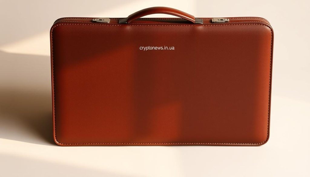 A stylish and professional portfolio case made of high-quality brown leather, with a sleek, minimalist design. The portfolio has a sturdy handle and a spacious interior, suitable for carrying important documents, a laptop, and other business essentials. Soft, indirect lighting casts a warm glow, highlighting the textured surface and the subtle branding of "cryptonews.in.ua" on the front. The portfolio is positioned on a clean, neutral background, conveying a sense of sophistication and organization, suitable for an article on investment portfolio management for beginners. A stylish and professional portfolio case made of high-quality brown leather, with a sleek, minimalist design. The portfolio has a sturdy handle and a spacious interior, suitable for carrying important documents, a laptop, and other business essentials. Soft, indirect lighting casts a warm glow, highlighting the textured surface and the subtle branding of "cryptonews.in.ua" on the front. The portfolio is positioned on a clean, neutral background, conveying a sense of sophistication and organization, suitable for an article on investment portfolio management for beginners.