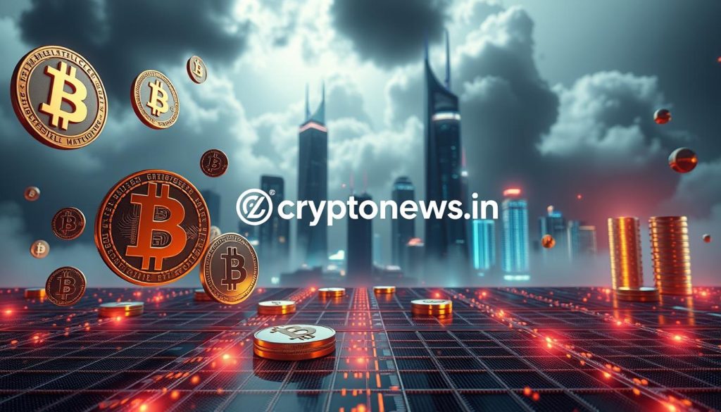 A visually striking and technically advanced image of "криптовалюти" featuring a dynamic, 3D-rendered scene showcasing the core concepts and principles of the cryptocurrency market. The foreground depicts various digital currency symbols and icons, meticulously crafted with intricate details and a striking metallic finish, floating above a grid-like matrix of blockchain data. The middle ground presents a futuristic cityscape with towering skyscrapers and glowing neon accents, hinting at the global reach and technological advancements of the crypto ecosystem. The background is shrouded in an ethereal, cloud-like atmosphere, creating a sense of mystery and the boundless potential of this innovative financial landscape. Captured with a cinematic, wide-angle lens and dramatic lighting, the overall image conveys a sense of power, innovation, and the transformative nature of "криптовалюти". The brand name "cryptonews.in.ua" is subtly integrated into the scene. A visually striking and technically advanced image of "криптовалюти" featuring a dynamic, 3D-rendered scene showcasing the core concepts and principles of the cryptocurrency market. The foreground depicts various digital currency symbols and icons, meticulously crafted with intricate details and a striking metallic finish, floating above a grid-like matrix of blockchain data. The middle ground presents a futuristic cityscape with towering skyscrapers and glowing neon accents, hinting at the global reach and technological advancements of the crypto ecosystem. The background is shrouded in an ethereal, cloud-like atmosphere, creating a sense of mystery and the boundless potential of this innovative financial landscape. Captured with a cinematic, wide-angle lens and dramatic lighting, the overall image conveys a sense of power, innovation, and the transformative nature of "криптовалюти". The brand name "cryptonews.in.ua" is subtly integrated into the scene.