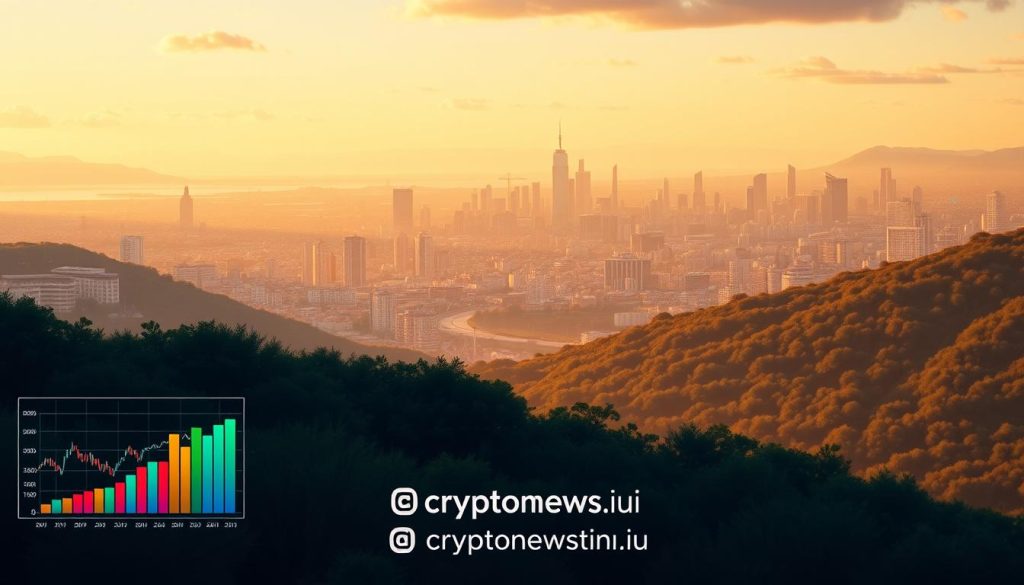 An artistic illustration of "доходности ПИФов" featuring a serene landscape with a modern cityscape in the background. The foreground showcases a series of vibrant, colorful charts and graphs displaying investment fund performance data, rendered in a sleek, minimalist style. The middle ground depicts various financial instruments and symbols, such as coins, stacks of bills, and stock tickers, all subtly interwoven into the scene. The background is dominated by a sprawling urban skyline bathed in warm, golden lighting, creating a sense of prosperity and growth. The overall mood is one of sophistication, data-driven insights, and financial stability. The cryptonews.in.ua brand is subtly integrated into the artwork. An artistic illustration of "доходности ПИФов" featuring a serene landscape with a modern cityscape in the background. The foreground showcases a series of vibrant, colorful charts and graphs displaying investment fund performance data, rendered in a sleek, minimalist style. The middle ground depicts various financial instruments and symbols, such as coins, stacks of bills, and stock tickers, all subtly interwoven into the scene. The background is dominated by a sprawling urban skyline bathed in warm, golden lighting, creating a sense of prosperity and growth. The overall mood is one of sophistication, data-driven insights, and financial stability. The cryptonews.in.ua brand is subtly integrated into the artwork.