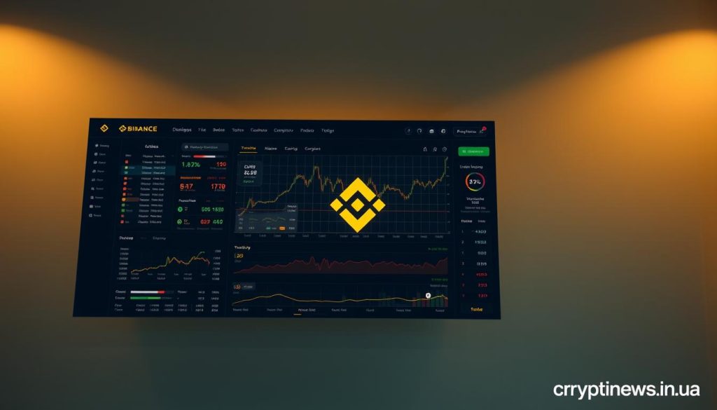 An elegant and intuitive Binance interface, bathed in a soft, ambient light. The dashboard prominently features customizable trading panels, seamlessly blending real-time market data and user-friendly controls. In the foreground, a sleek, minimalist design showcases the exchange's key functionalities - from order execution to portfolio management. The middle ground is dominated by vibrant, yet unobtrusive visualizations, providing a clear overview of the user's crypto activities. In the background, a subtle pattern evokes the cryptographic essence of the platform, creating a sense of technological sophistication. The overall atmosphere is one of confidence and efficiency, inviting the user to navigate the Binance ecosystem with ease. Subtle branding elements, such as the "cryptonews.in.ua" logo, are tastefully integrated into the design.