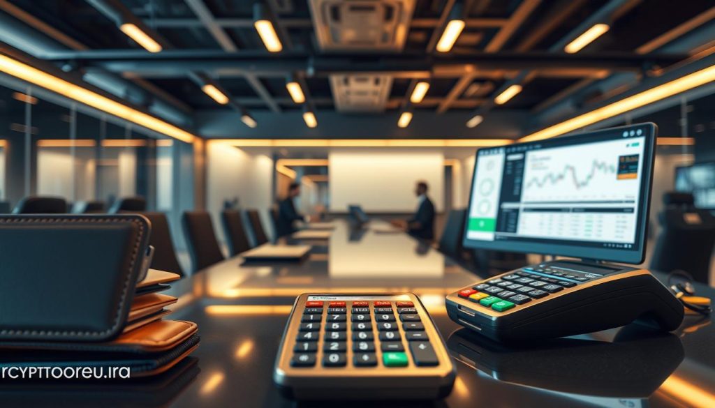 Detailed and immersive scene of various payment methods on a modern cryptocurrency exchange platform. In the foreground, a digital wallet and card payment terminals are prominently displayed, conveying the ease of transacting. The middle ground showcases the exchange's clean and intuitive user interface, with charts, order books, and trading tools. In the background, a sleek and high-tech office environment sets the stage, hinting at the sophisticated infrastructure powering the exchange. Warm lighting and reflective surfaces create a sense of technological sophistication. The cryptonews.in.ua brand is subtly integrated into the design elements. Detailed and immersive scene of various payment methods on a modern cryptocurrency exchange platform. In the foreground, a digital wallet and card payment terminals are prominently displayed, conveying the ease of transacting. The middle ground showcases the exchange's clean and intuitive user interface, with charts, order books, and trading tools. In the background, a sleek and high-tech office environment sets the stage, hinting at the sophisticated infrastructure powering the exchange. Warm lighting and reflective surfaces create a sense of technological sophistication. The cryptonews.in.ua brand is subtly integrated into the design elements.