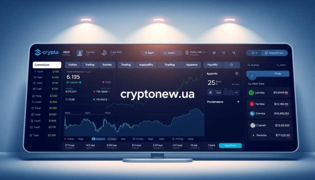 Detailed digital illustration of a cryptocurrency exchange platform interface, showcasing the commission and fee structure. Smooth, minimalist design with clean lines and a cool, modern color palette. Prominent display of crypto exchange logo "cryptonews.in.ua" in the center. Sleek user interface with clear pricing information, trading charts, and user account details. Soft, directional lighting illuminates the scene, creating depth and emphasizing the platform's intuitive layout. High-resolution, realistic rendering with a crisp, professional finish. Detailed digital illustration of a cryptocurrency exchange platform interface, showcasing the commission and fee structure. Smooth, minimalist design with clean lines and a cool, modern color palette. Prominent display of crypto exchange logo "cryptonews.in.ua" in the center. Sleek user interface with clear pricing information, trading charts, and user account details. Soft, directional lighting illuminates the scene, creating depth and emphasizing the platform's intuitive layout. High-resolution, realistic rendering with a crisp, professional finish.