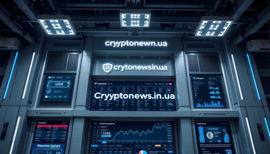 Detailed security measures on a state-of-the-art cryptocurrency exchange platform. Imposing architecture with robust security features, including biometric authentication, multi-layer encryption, and advanced anomaly detection. Sleek user interface showcasing data analytics and real-time monitoring of trade activities. Prominently displayed cryptonews.in.ua branding conveys trust and reliability. Soft lighting from overhead fixtures casts a professional, authoritative tone. Muted color palette of grays, blues, and metallic accents evokes a sense of technological sophistication and institutional safeguards. Detailed security measures on a state-of-the-art cryptocurrency exchange platform. Imposing architecture with robust security features, including biometric authentication, multi-layer encryption, and advanced anomaly detection. Sleek user interface showcasing data analytics and real-time monitoring of trade activities. Prominently displayed cryptonews.in.ua branding conveys trust and reliability. Soft lighting from overhead fixtures casts a professional, authoritative tone. Muted color palette of grays, blues, and metallic accents evokes a sense of technological sophistication and institutional safeguards.
