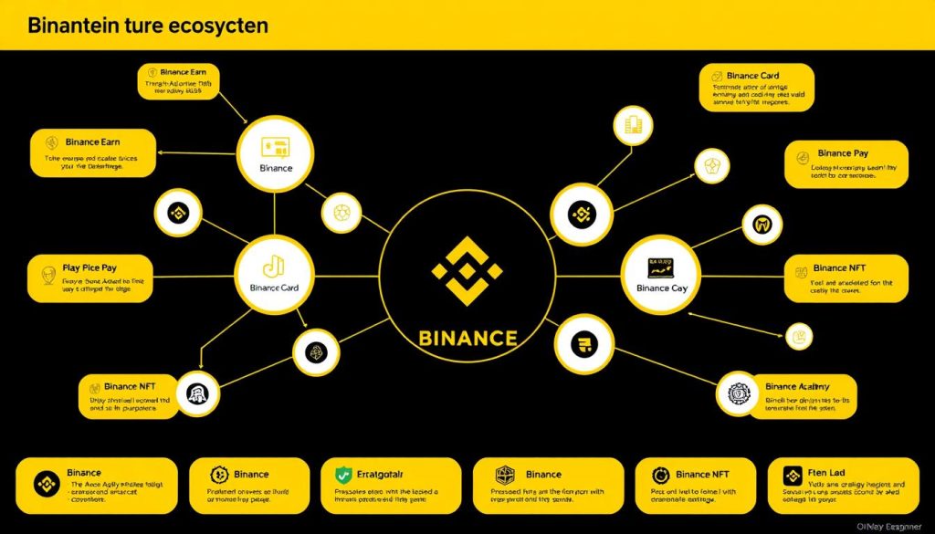 Экосистема Binance с различными продуктами и сервисами
