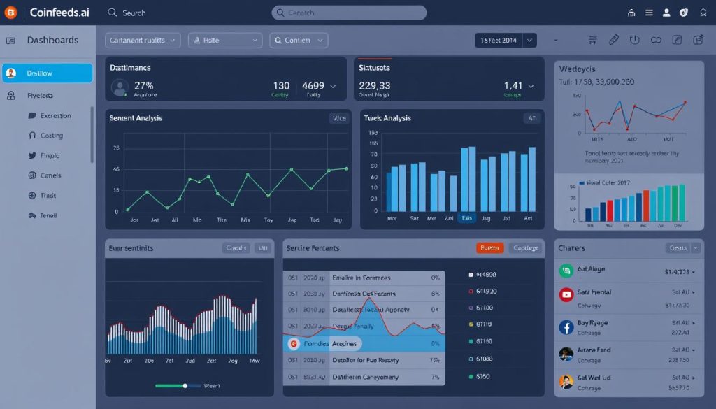 Генерация изображения: Coinfeeds.ai dashboard showing sentiment analysis