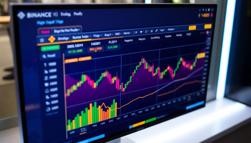 Generate an image of the Binance exchange platform on a digital screen Generate an image of the Binance exchange platform on a digital screen