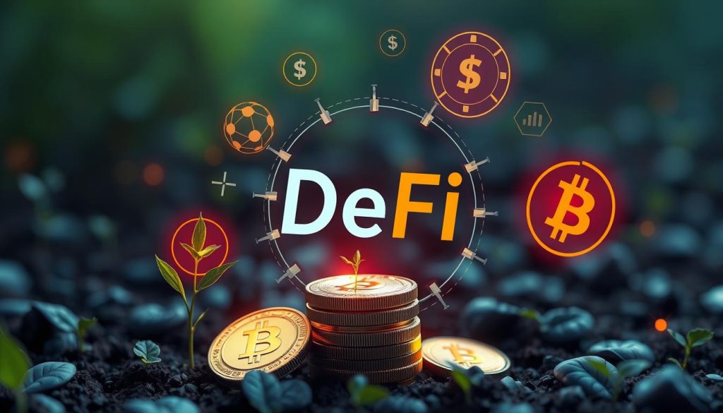 Generate an image representing DeFi-фарминг and its high-yield opportunities Generate an image representing DeFi-фарминг and its high-yield opportunities