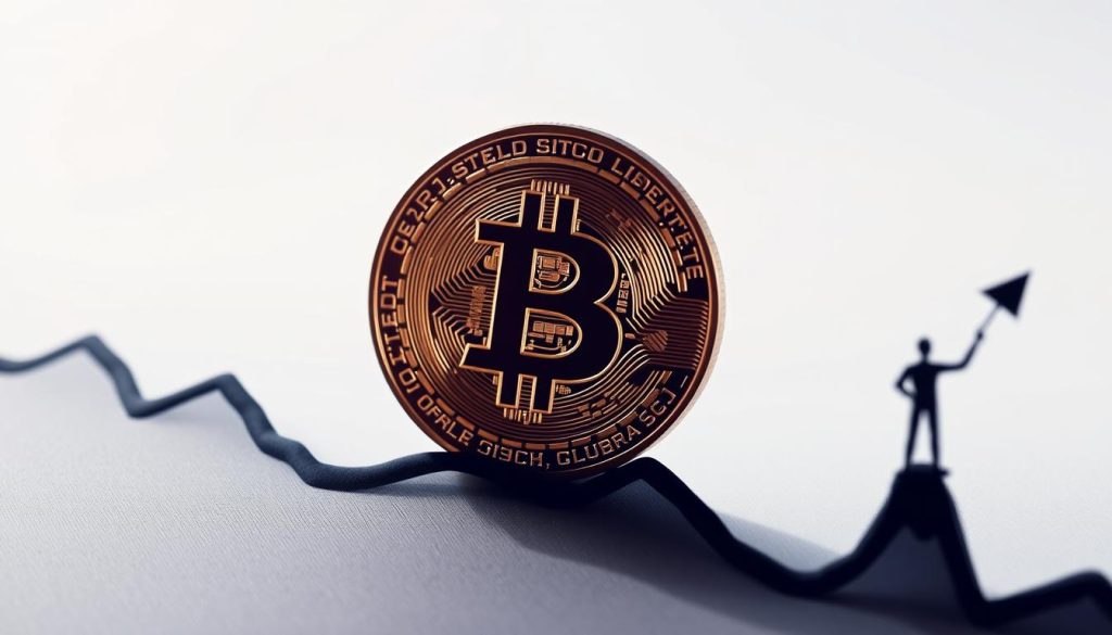 Изображение Bitcoin на фоне графика роста Изображение Bitcoin на фоне графика роста