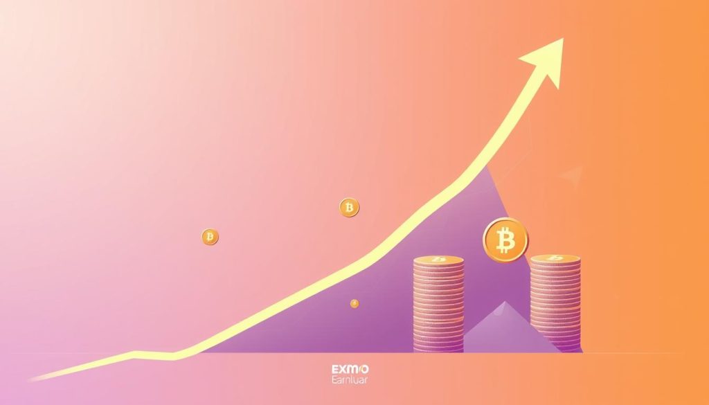 Изображение: иллюстрация к программе EXMO Earn, показывающая рост криптовалюты. Изображение: иллюстрация к программе EXMO Earn, показывающая рост криптовалюты.