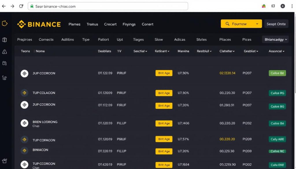 Изображение: Интерфейс платформы Binance с доступными торговыми парами