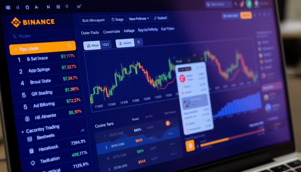 Изображение: Интерфейс торговой платформы Binance с различными торговыми инструментами Изображение: Интерфейс торговой платформы Binance с различными торговыми инструментами
