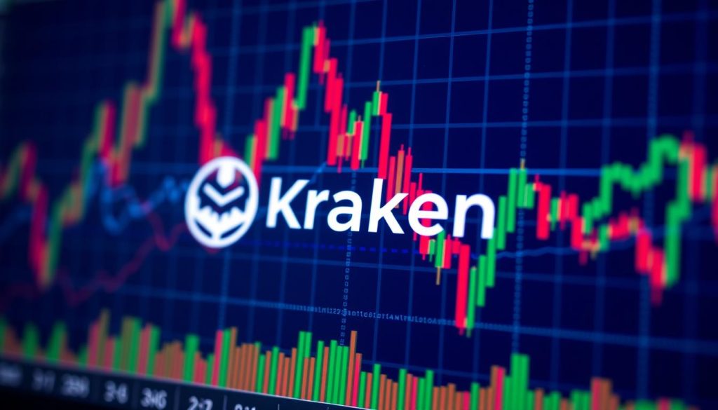 Изображение: логотип Kraken на фоне графика криптовалют Изображение: логотип Kraken на фоне графика криптовалют
