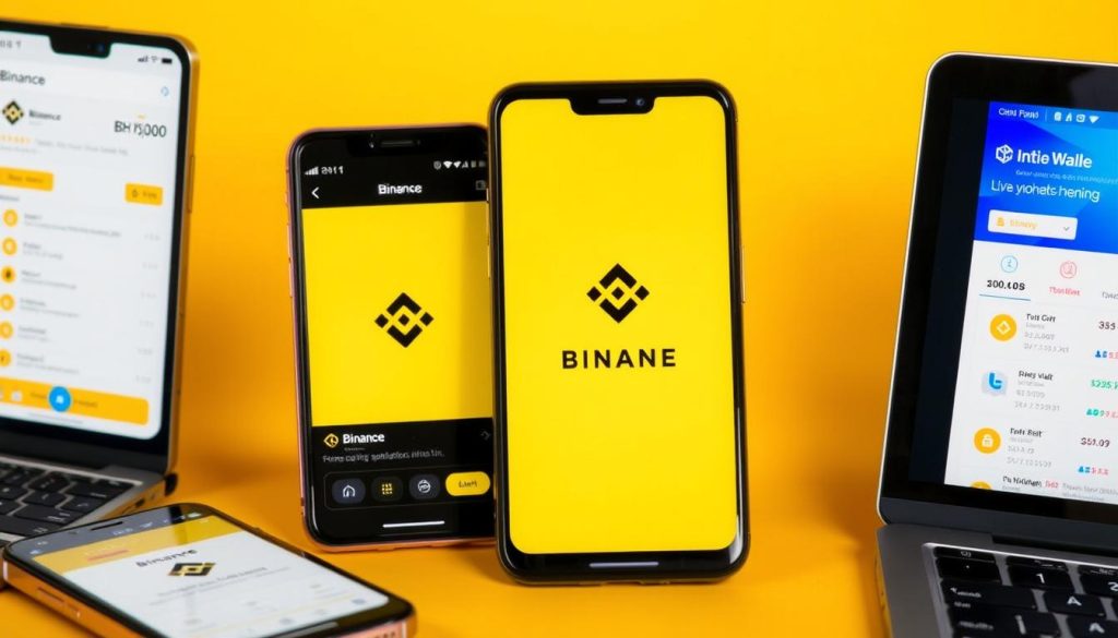 Изображение мобильного приложения Binance на различных устройствах