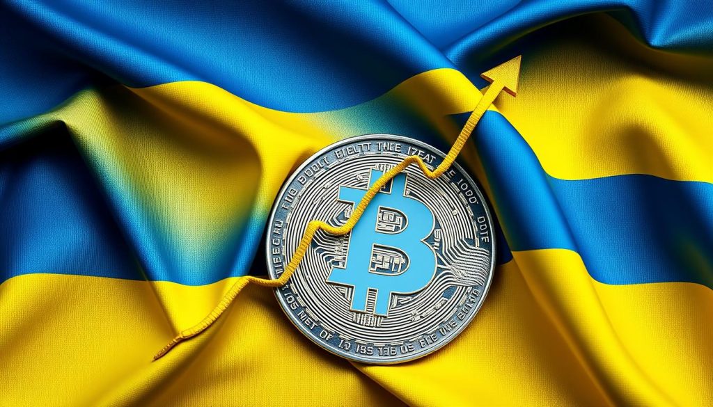 Изображение: Украинский флаг и график роста криптовалюты Изображение: Украинский флаг и график роста криптовалюты