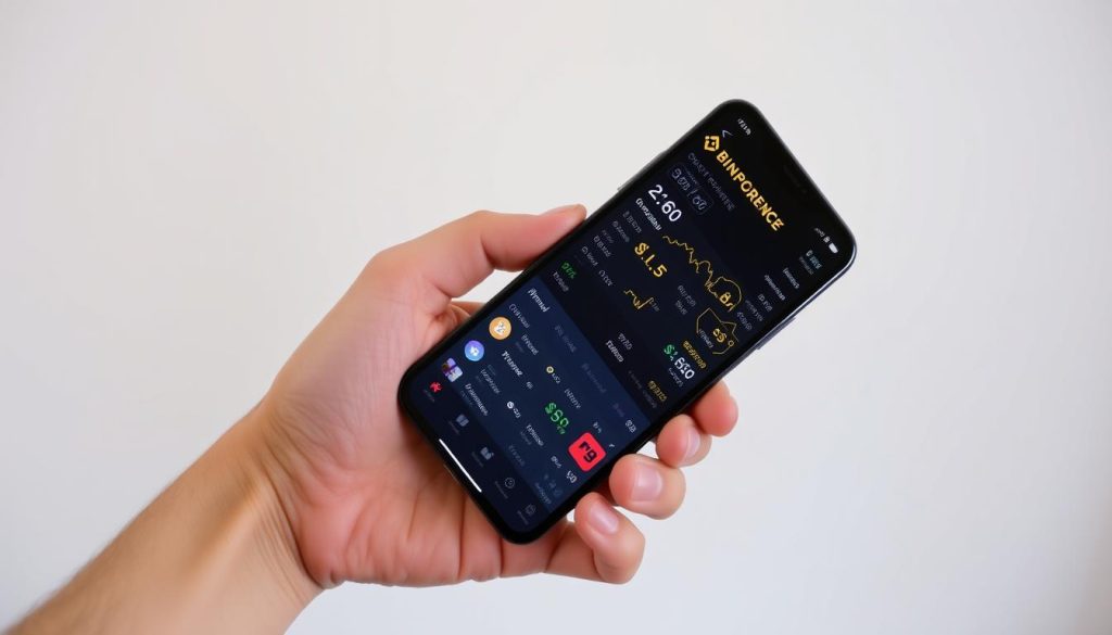 Мобильное приложение Binance на смартфоне с открытым портфолио криптовалют